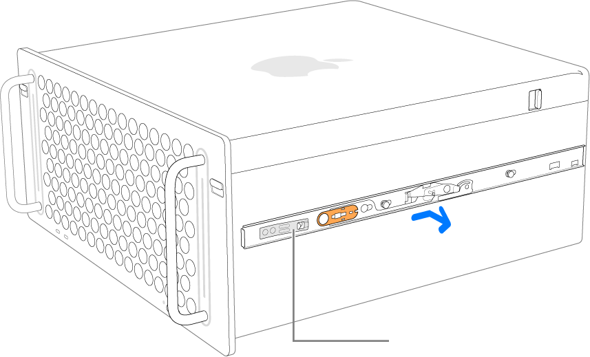 Binario che viene staccato dal lato del Mac Pro.