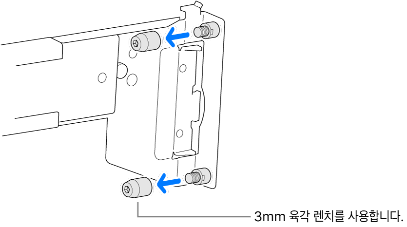 둥근 구멍 랙에 맞는 레일 어셈블리.