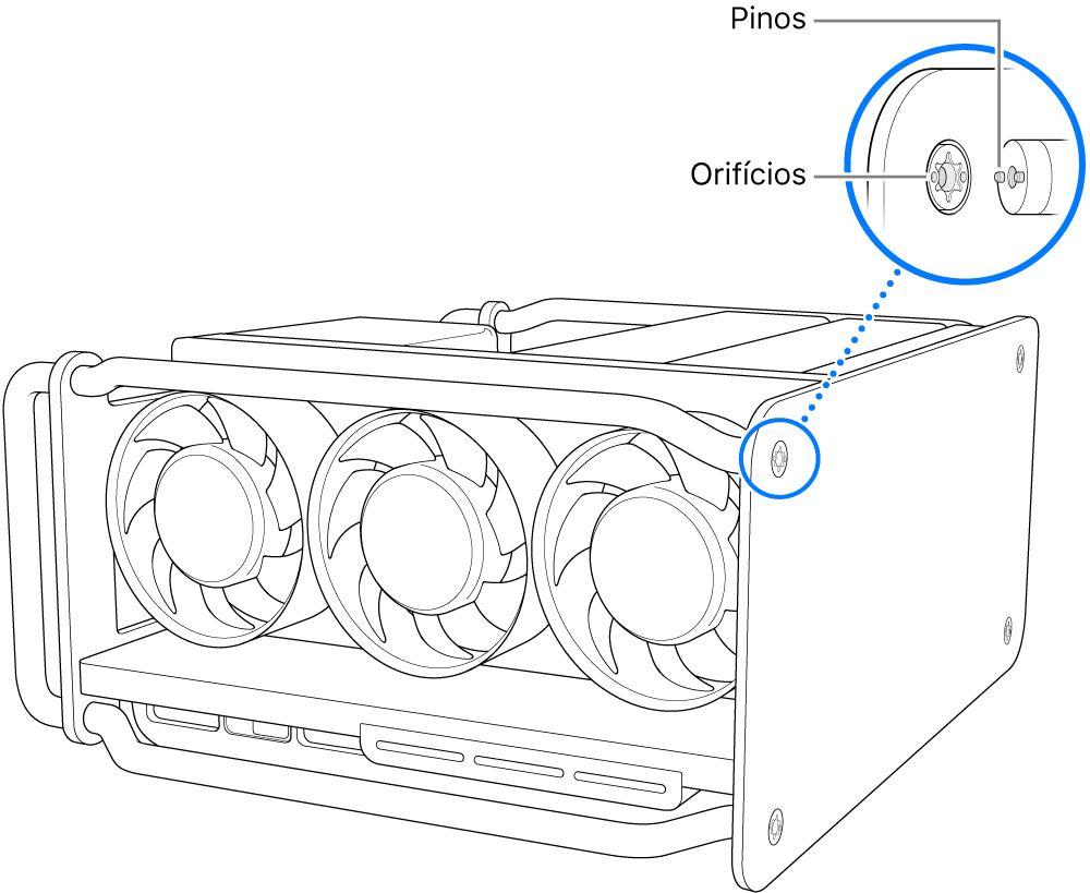 Alinhar os pinos com os orifícios.