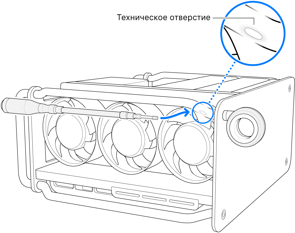 Совмещение отвертки с техническим отверстием.