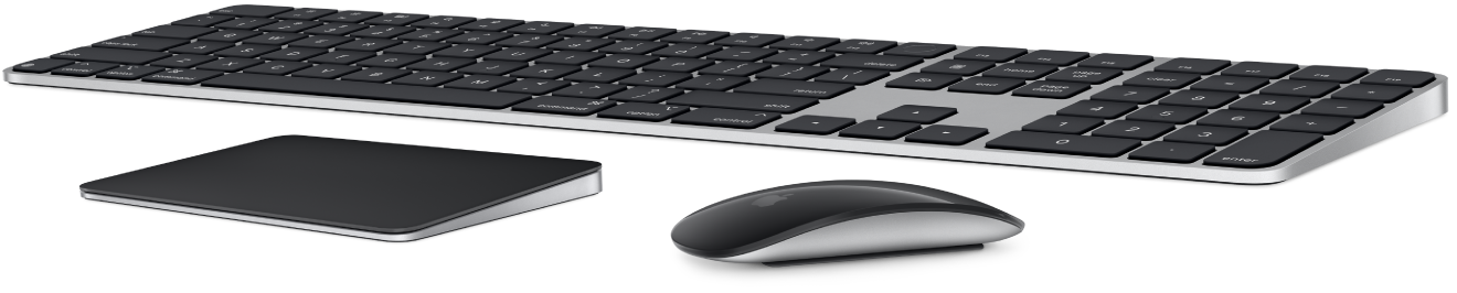 Magic Keyboard med Touch ID och numerisk del, Magic Trackpad och Magic Mouse.