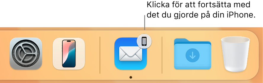 Handoff-symbolen syns i Dock.