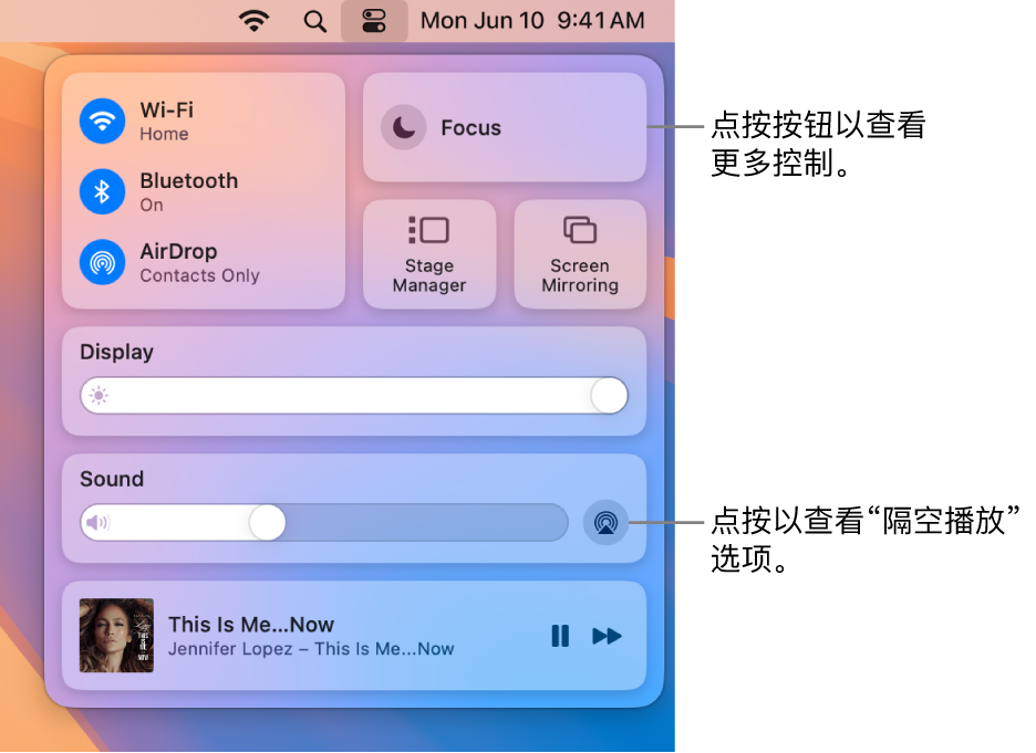 Mac 上“控制中心”的放大视图。