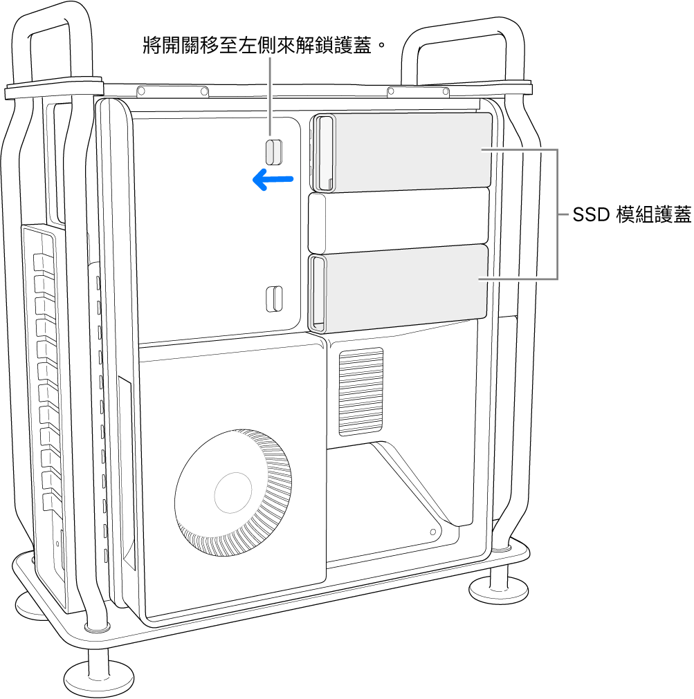 開關向左移動以解鎖 SSD 護蓋。