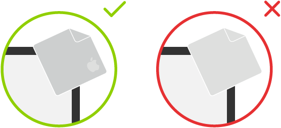 Twee afbeeldingen waarop te zien is met welk doekje je het beeldscherm met nanotextuurglas mag reinigen en met welk niet.