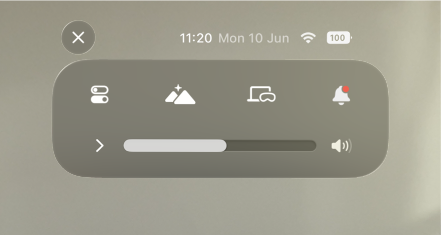 Control Centre open with the battery level showing in the top-right corner.