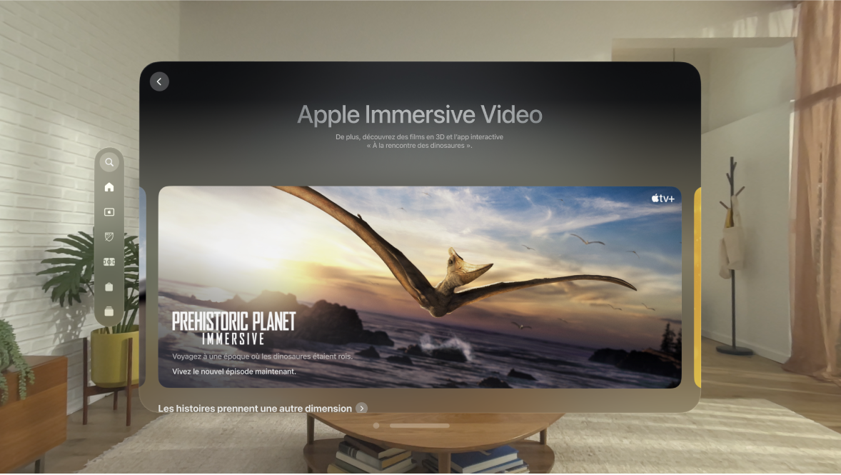 L’app Apple TV sur l’Apple Vision Pro, affichant un page pour des films 3D.