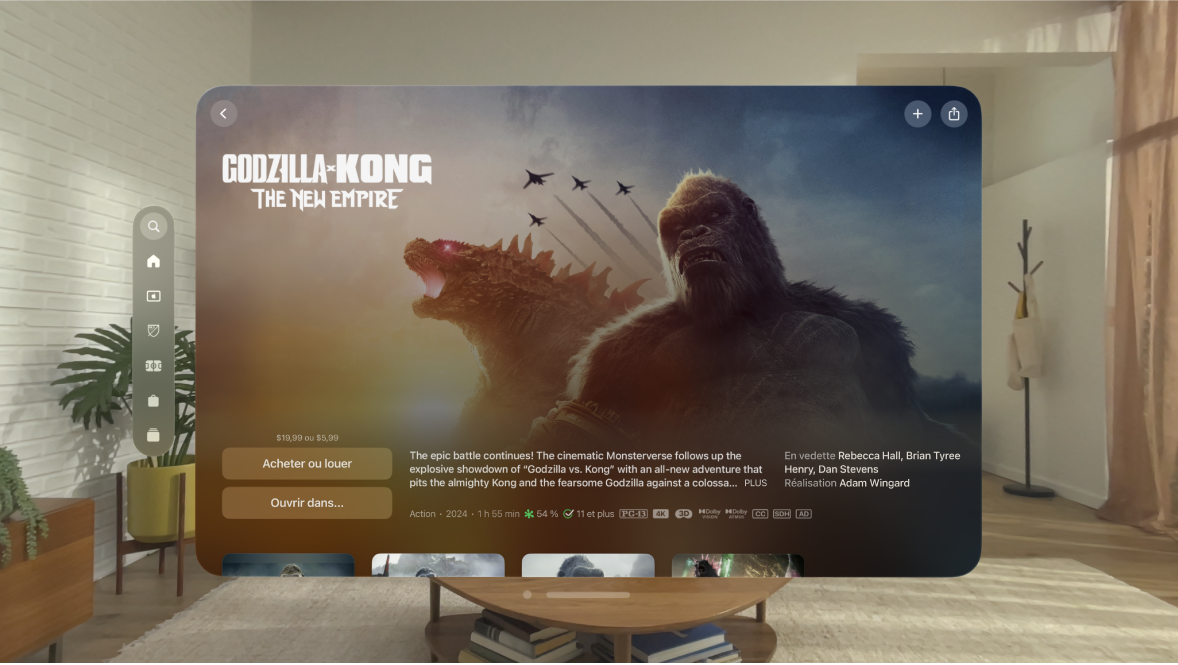 L’app Apple TV sur l’Apple Vision Pro, affichant un page pour des films 3D.