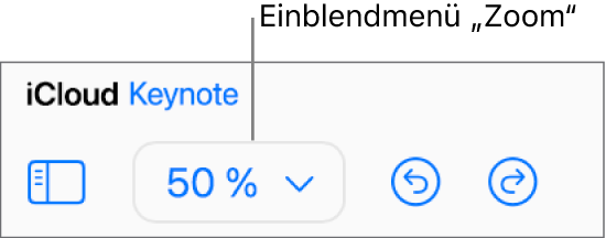 Das Einblendmenü „Zoom“ in der Symbolleiste.