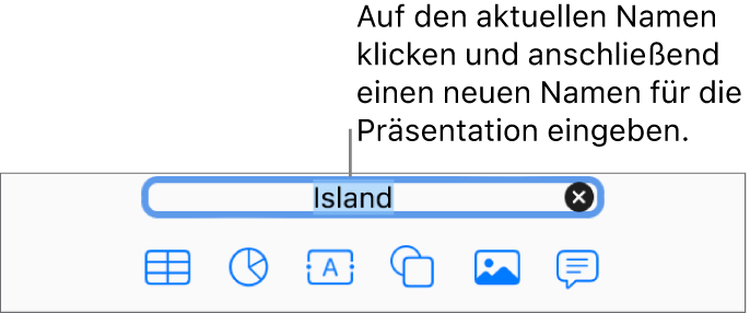 Der Name der Präsentation „Präsentation“ oben in einer offenen Präsentation ausgewählt.