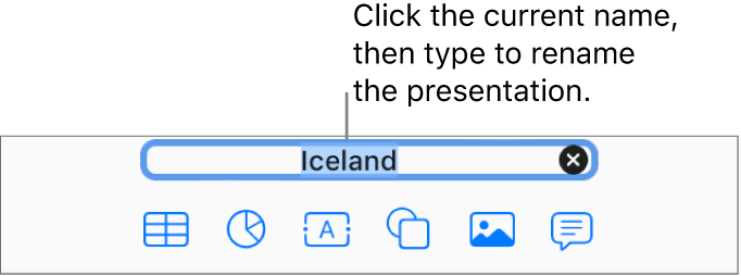 The presentation name, Presentation, selected at the top of an open presentation.