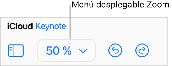 Menú desplegable Zoom en la barra de herramientas