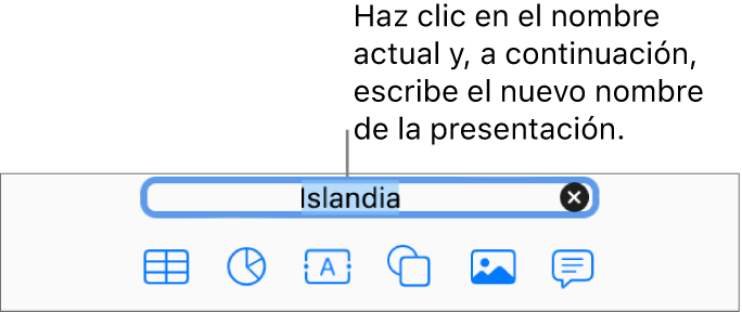 El nombre de la presentación, Presentación, seleccionado en la parte superior de la presentación abierta.