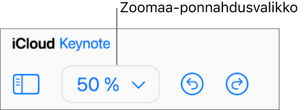 Työkalupalkin Zoomaa-ponnahdusvalikko.