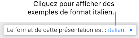 Message indiquant « Le format de cette présentation est : italien ».