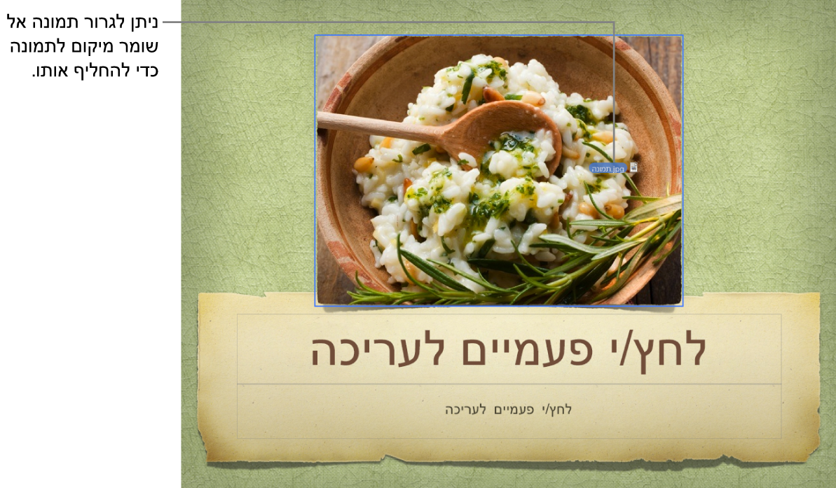 תמונה חדשה נגררת למציין מיקום תמונה.