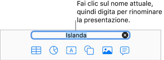 Il nome attuale della presentazione, Presentazione, selezionato nella parte superiore della presentazione.