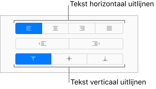 De knoppen voor het horizontaal of verticaal uitlijnen van tekst in de navigatiekolom 'Opmaak'.