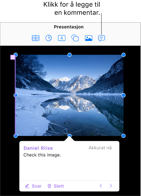En kommentar som er lagt til grafikk i en presentasjon.