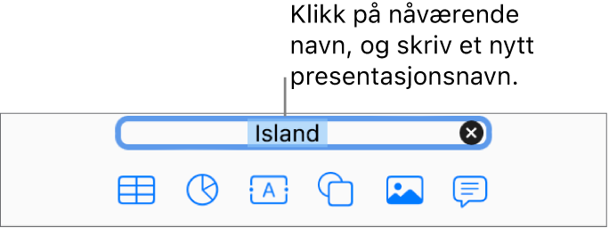 Presentasjonsnavnet, Presentasjon, valgt øverst på en åpen presentasjon.