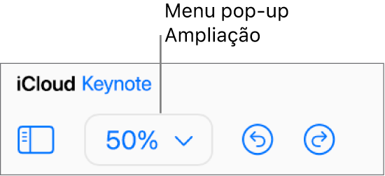 O menu pop-up "Zoom” na barra de ferramentas.