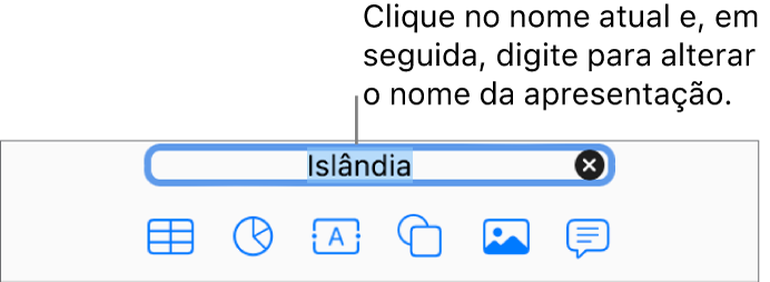 O nome atual da apresentação, Apresentação, selecionado na parte superior de uma apresentação aberta.