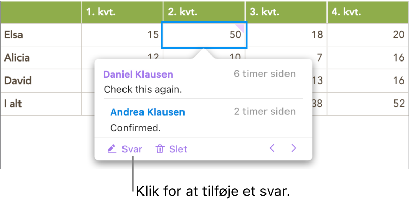 En kommentar med ét svar og knappen OK nederst til højre.