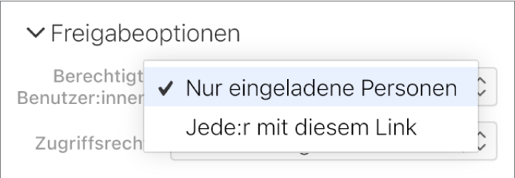 Das Einblendmenü „Wer hat Zugriff“ unter „Freigabe-Optionen“.