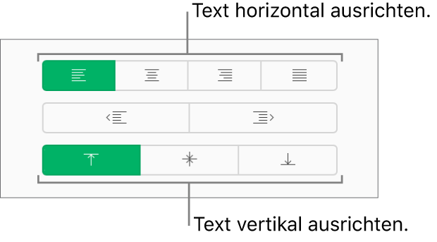 Die Tasten zum vertikalen und horizontalen Ausrichten in der Seitenleiste „Format“.