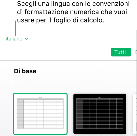 Nel menu a comparsa a destra del selettore dei modelli è selezionata l’opzione Inglese (Stati Uniti).