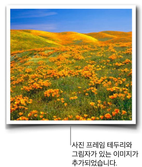 사진 프레임 테두리와 그림자가 있는 이미지가 추가되었습니다.