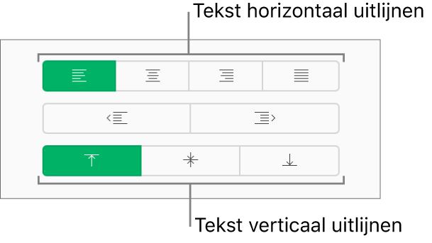 De knoppen voor het horizontaal of verticaal uitlijnen van tekst in de navigatiekolom 'Opmaak'.