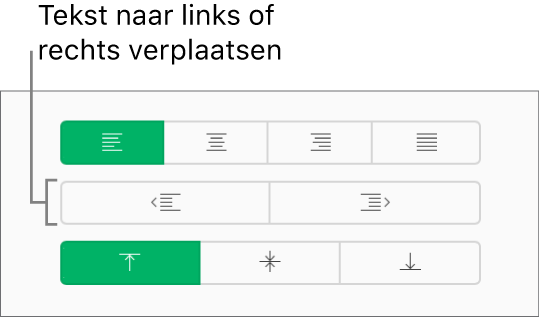 De knoppen voor negatief inspringen en inspringen in de navigatiekolom 'Opmaak'.