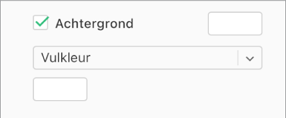 Het aankruisvak 'Achtergrond' is ingeschakeld in de navigatiekolom en het vooraf ingestelde kleurenvak rechts van het aankruisvak is gevuld met wit. Onder het aankruisvak is 'Vulkleur' gekozen in een pop‑upmenu en daaronder is het aangepaste kleurenvak gevuld met wit.