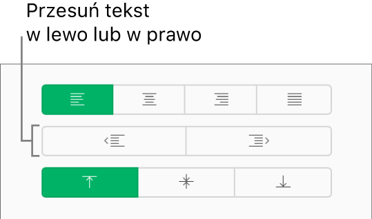 Przyciski Wysunięcie i Wcięcie na pasku bocznym Format.