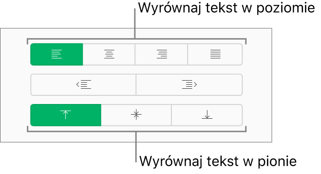 Przyciski wyrównania tekstu w pionie i poziomie na pasku bocznym Format.