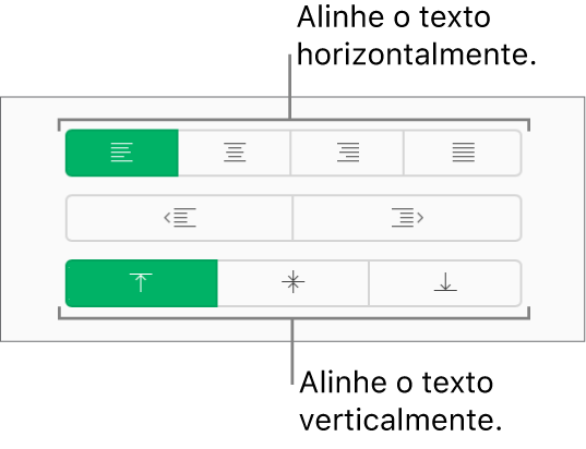 Os botões de alinhamento de texto vertical e horizontal na barra lateral Formatar.