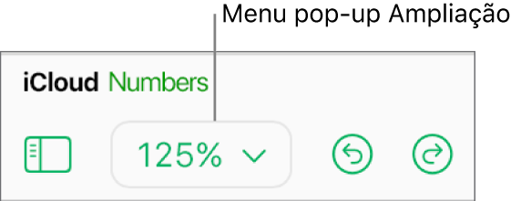 O menu pop-up "Zoom” na barra de ferramentas.