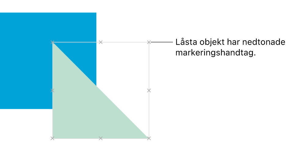 Ett låst objekt med nedtonade markeringshandtag.