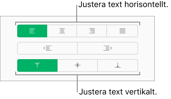De vertikala och horisontella textjusteringsknapparna i sidofältet Format.