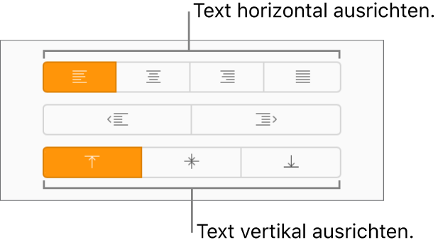 Die Tasten zum vertikalen und horizontalen Ausrichten in der Seitenleiste „Format“.