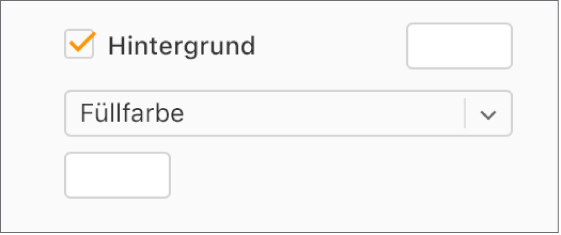 Das Markierungsfeld „Hintergrund“ in der Seitenleiste ist aktiviert und das Feld mit der vordefinierten Farbe rechts neben dem Markierungsfeld ist mit Weiß gefüllt. Unter dem Markierungsfeld ist in einem Einblendmenü „Farbe“ ausgewählt und darunter ist das Feld mit der eigenen Farbe mit weiß gefüllt.