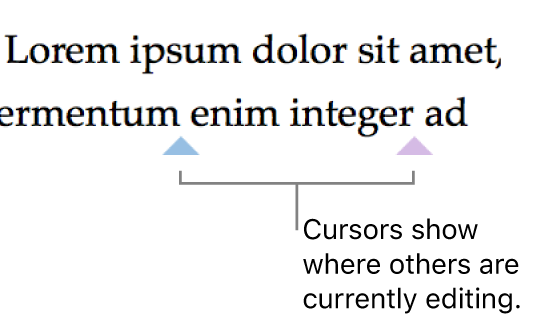 Cursors in different colors showing where other people are editing in a shared document.