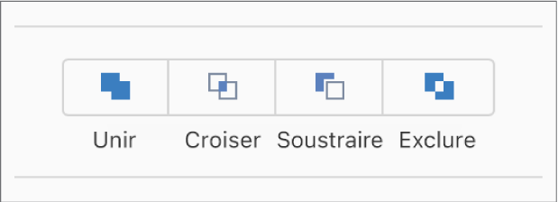 Boutons Unir, Croiser, Soustraire et Exclure, au bas de l’onglet Disposition dans la barre latérale Format.