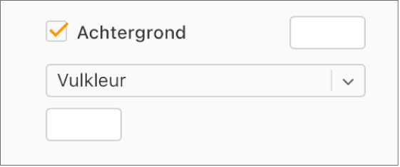 Het aankruisvak 'Achtergrond' is ingeschakeld in de navigatiekolom en het vooraf ingestelde kleurenvak rechts van het aankruisvak is gevuld met wit. Onder het aankruisvak is 'Vulkleur' gekozen in een pop‑upmenu en daaronder is het aangepaste kleurenvak gevuld met wit.