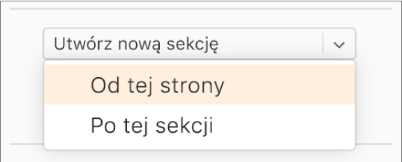 Otwarte menu podręczne Utwórz nową sekcję z wybraną opcją Od tej strony.