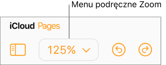 Menu podręczne Zoom na pasku narzędzi.