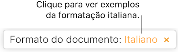Uma mensagem que indica “Este documento utiliza formatação italiana”.