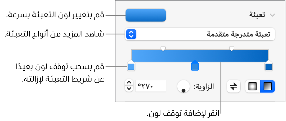 عناصر التحكم بتعبئة الكائنات بالألوان.