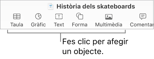 Barra d’eines del Keynote que mostra els botons usats per afegir un objecte a una diapositiva.